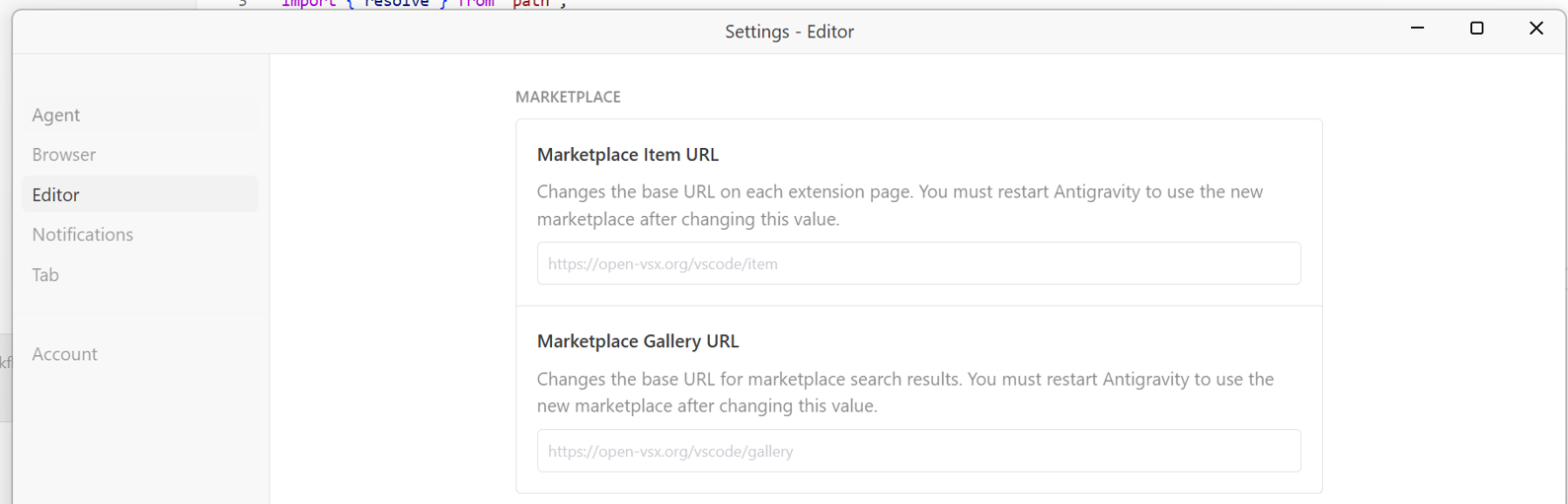 Antigravity Marketplace Settings